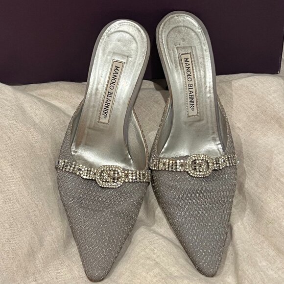 Vintage Manolo Blahnik Grey/Silver Heels - Picture 1 of 5